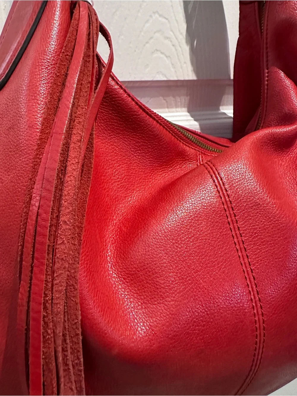 Lucky Brand Red Leather Hobo Shoulder Bag